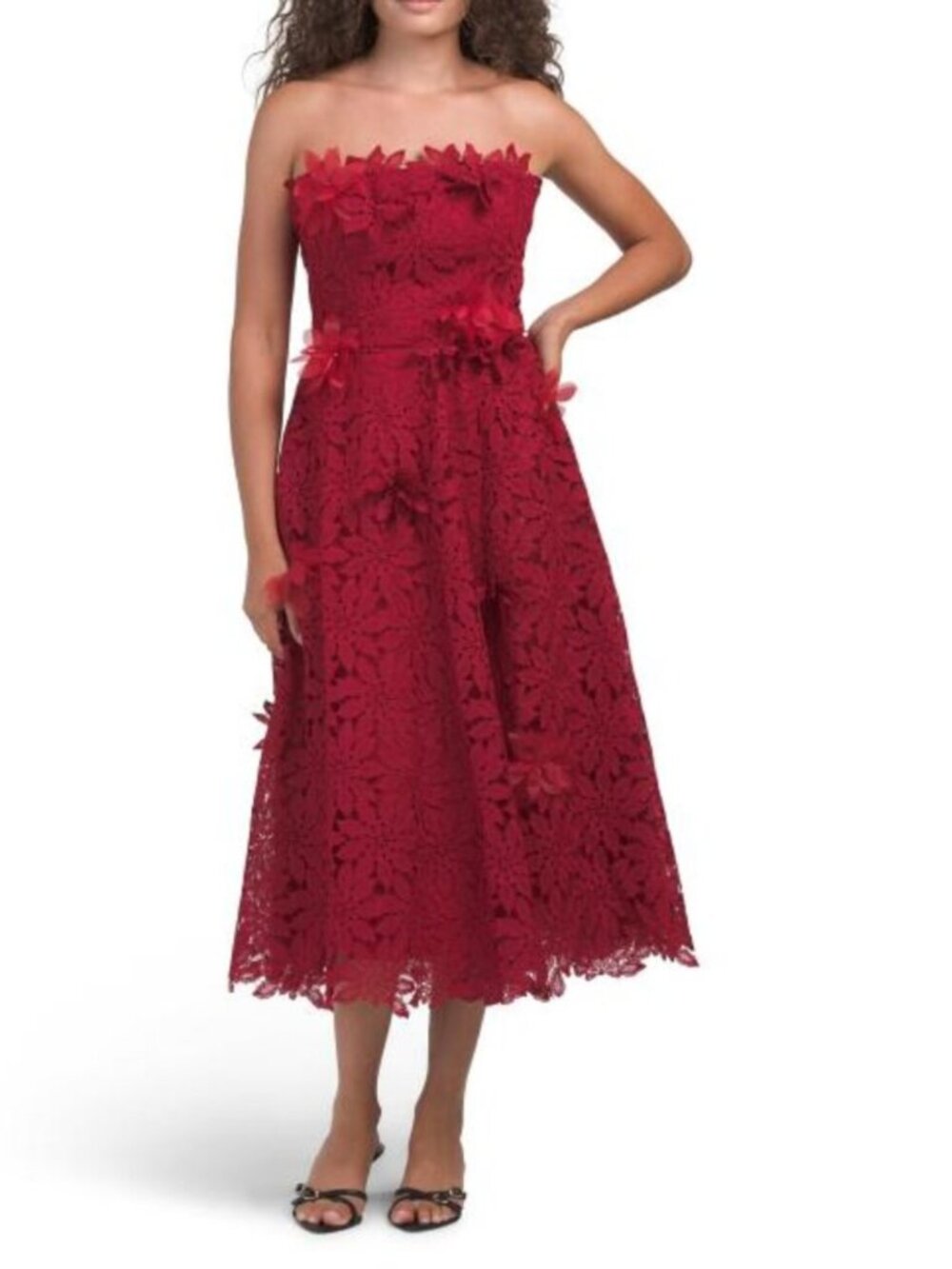 RENE BY RENE RUIZ Strapless Cutwork Lace Tea-length Dress